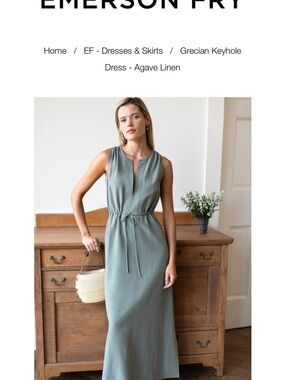 Emerson Fry Sage Black Linen Maxi Dress with Drawstring Waist